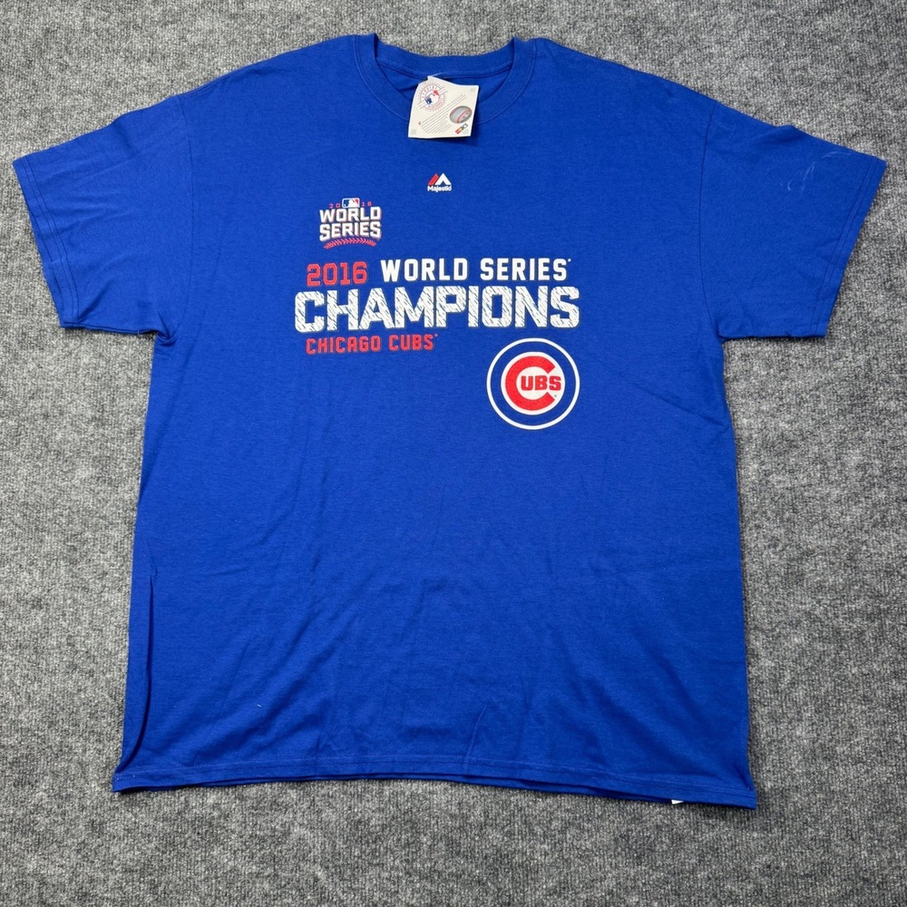 2016 World Series Champions Chicago Cubs Majestic T Shirt Mens XL Blue Roster